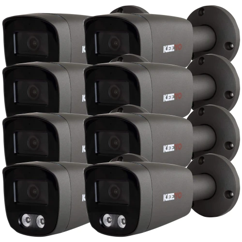 A multipack of eight sleek, black bullet security cameras designed for outdoor surveillance. Each camera features a durable housing and advanced night vision capabilities.