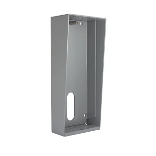 A sleek, silver surface-mounted enclosure designed for secure installation of electronic components. The enclosure features a rectangular shape with pre-drilled holes for easy mounting and cable management.