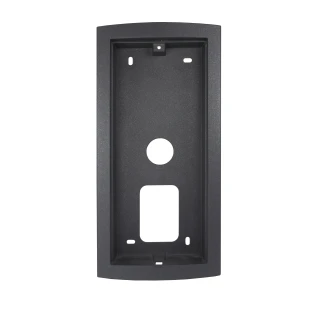 Recessed black metal enclosure designed for secure and discreet installation. Features a rectangular shape with multiple mounting holes and a central circular opening.