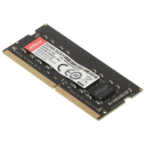 The image shows an 8GB DDR4 RAM module with a 3200 MHz speed, featuring a compact design suitable for laptops. The module is black with a label displaying the brand and technical specifications.