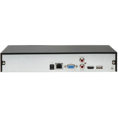 Rear view of an electronic device featuring various ports, including VGA, HDMI, USB, and audio inputs. The panel is encased in a sleek metal housing with a black top.