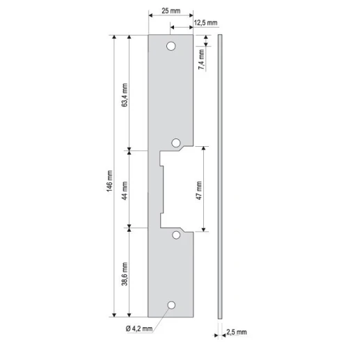 Flat bar for latch (electromagnetic lock) PR-01G2 short