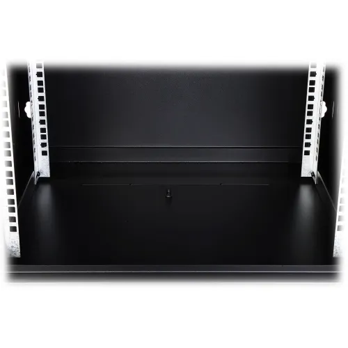 A black cable entry panel designed for floor installation, featuring a sleek and durable metal construction. The panel includes a central opening for organized cable management within server racks or enclosures.