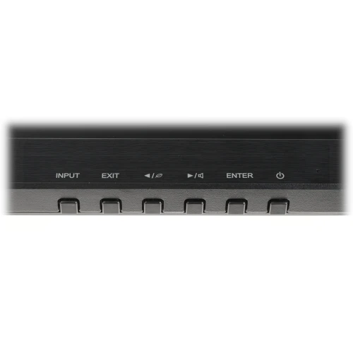 The image shows a row of control buttons on a monitor, including options for input, exit, and volume adjustment. The buttons are labeled with icons and text, providing easy navigation for the on-screen display menu.