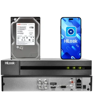 HiLook by Hikvision Hybrid Recorder DVR-4CH-5MP with 1TB Hard Drive