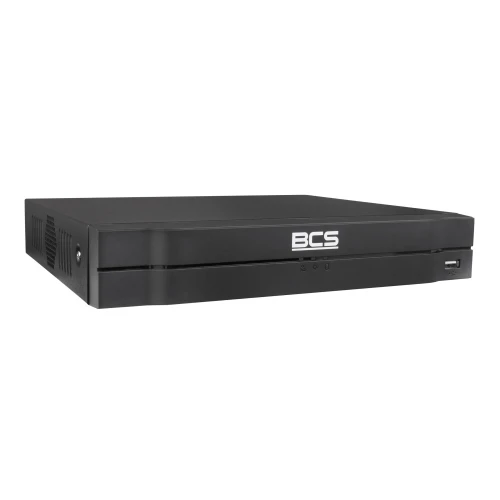 A sleek black digital video recorder with a minimalist design, featuring a USB port on the front panel. The device is branded with the BCS logo and is designed for high-definition video recording.