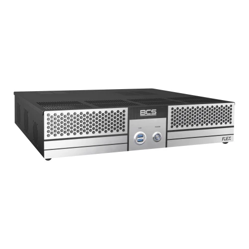 A sleek, silver and black 35-channel IP recorder with a perforated front panel and prominent control buttons. The device features the BCS logo and is designed for advanced video surveillance systems.