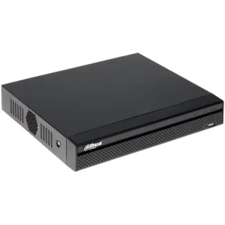A sleek black Dahua IP NVR with a compact design, featuring a perforated front panel for ventilation. The device includes a USB port on the front for easy connectivity.