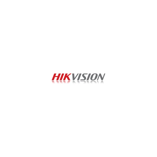 The image shows a Hikvision logo with bold red and gray lettering on a white background. The logo features a reflection effect beneath the text.