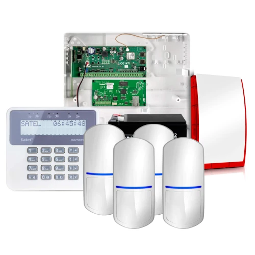 Satel Perfecta 16 Alarm System, 4x Sensor, LCD, SP-4001 R Siren, Accessories