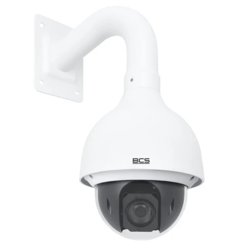 A high-speed 4MP security camera with a sleek white dome design and wall-mount bracket. The camera features a prominent lens for enhanced surveillance capabilities.