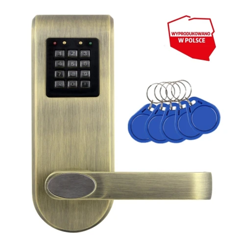 Sign with access control EURA ELH-72B9 BRASS with RFID reader and cipher, universal screw mounting spacing