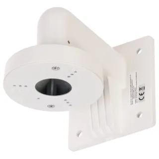 The image shows a white, wall-mounted camera bracket designed for secure installation of surveillance cameras. It features a sturdy construction with multiple screw holes for easy attachment and a sleek, modern design.