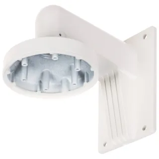 Wall-mounted white camera bracket with a circular base and multiple mounting holes. The bracket features a sturdy design with a sleek finish, suitable for outdoor and indoor use.