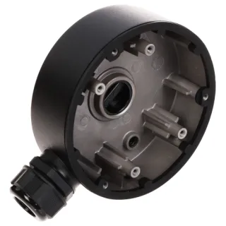 The image shows a black Hikvision camera mount designed for secure and stable installation. It features a robust circular design with multiple screw holes for easy attachment.