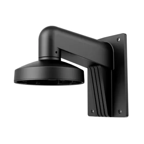 A sleek black wall mount designed for securely holding surveillance cameras, featuring a robust construction with a modern, angular design. The mount includes a sturdy base plate with multiple screw holes for easy installation on various surfaces.