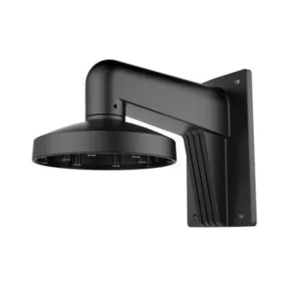 A sleek black wall mount bracket designed for securely holding surveillance cameras. The bracket features a robust construction with a modern, streamlined design suitable for various indoor and outdoor settings.
