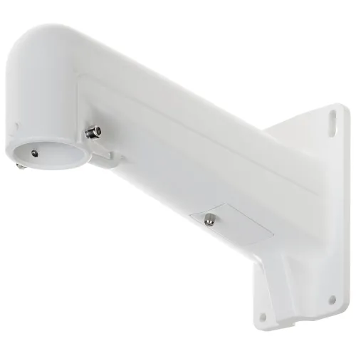The image shows a white, wall-mounted camera bracket designed for secure installation of surveillance cameras. It features a sturdy construction with a sleek, minimalist design suitable for both indoor and outdoor use.