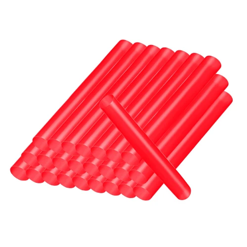 A collection of vibrant red, cylindrical disposable mouthpieces is neatly arranged, with one mouthpiece prominently displayed on top. The smooth, glossy finish highlights their hygienic and practical design for single-use applications.