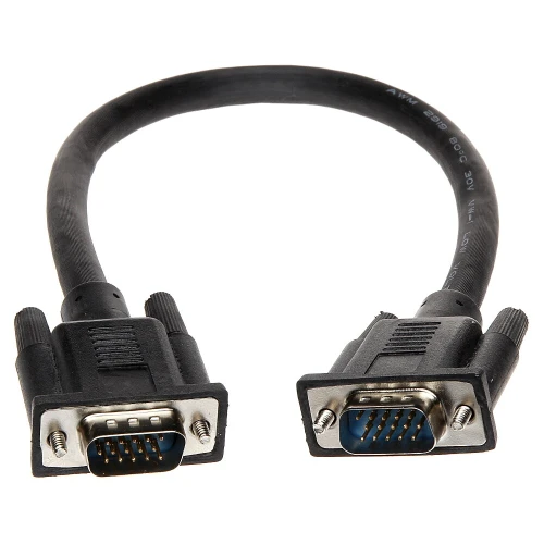 A black VGA extension cable with male connectors on both ends, featuring blue interiors and metal casings. The cable is designed for connecting video devices, providing a reliable signal transmission.