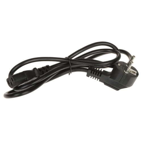 A black power cable with a European plug on one end and a C13 connector on the other, suitable for various electronic devices. The cable is coiled neatly, highlighting its flexibility and durability.