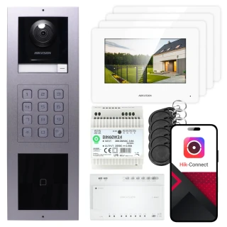 Hikvision 2-Wire Video Intercom 4x Monitor DS-KH6320Y-WTE2 White, Flush-Mount Panel, Keypad, Reader