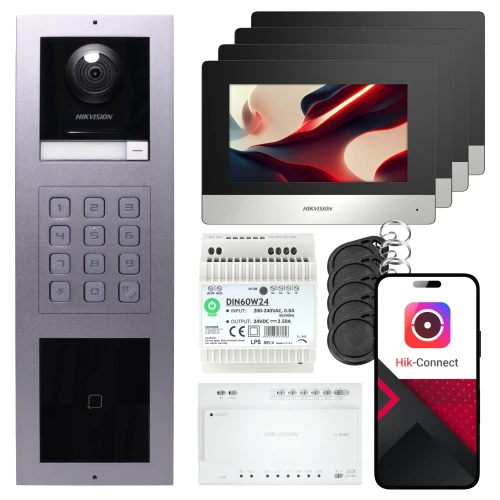 Hikvision 2-Wire Video Intercom 4x Monitor DS-KH6320Y-WTE2 Black, Surface-Mounted Panel, Keyboard, Reader