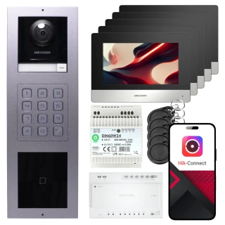 Hikvision 2-Wire Video Intercom 5x Monitor DS-KH6320Y-WTE2 Black, Flush-Mount Panel, Keypad, Reader