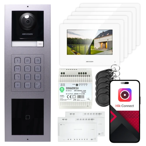 Hikvision 2-Wire Video Intercom 6x Monitor DS-KH6320Y-WTE2 White, Surface-Mounted Panel, Keyboard, Reader