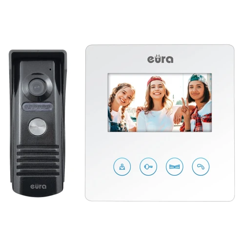 Video intercom EURA VDP-52A3 ATIRA white, 4.3'' screen, 2 entrance support