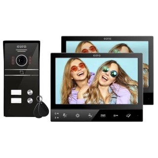 Video intercom EURA VDP-80C5 - two-family, black, 2x LCD 7'', FHD, supports 2 inputs, 1080p camera, RFID reader, surface-mounted