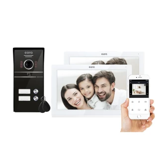 Video intercom EURA VDP-82C5 - two-family white 2x LCD 7'' FHD, support for 2 inputs camera 1080p RFID reader surface-mounted