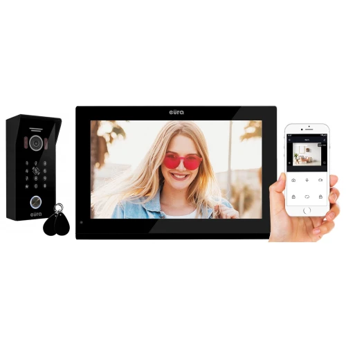 Video intercom EURA VDP-99C5 - black, touch LCD 10'', AHD, WiFi, image memory, 1080p camera, RFID, surface-mounted cipher