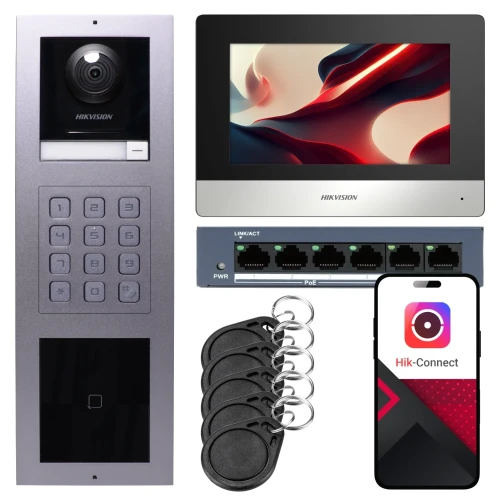 IP Video Intercom Hikvision 1x Monitor DS-KH6320-WTE1, Surface-Mounted, Panel, Keyboard, Reader