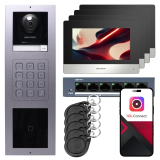 IP Video Intercom Hikvision 4x Monitor DS-KH6320-WTE1, Surface-Mounted, Panel, Keyboard, Reader
