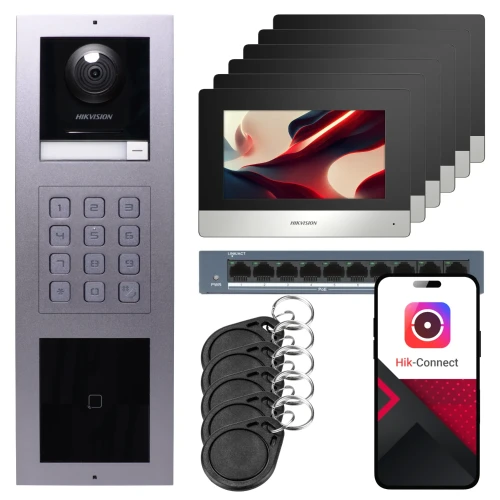 IP Video Intercom Hikvision 6x Monitor DS-KH6320-WTE1, Flush-Mounted, Panel, Keyboard, Reader