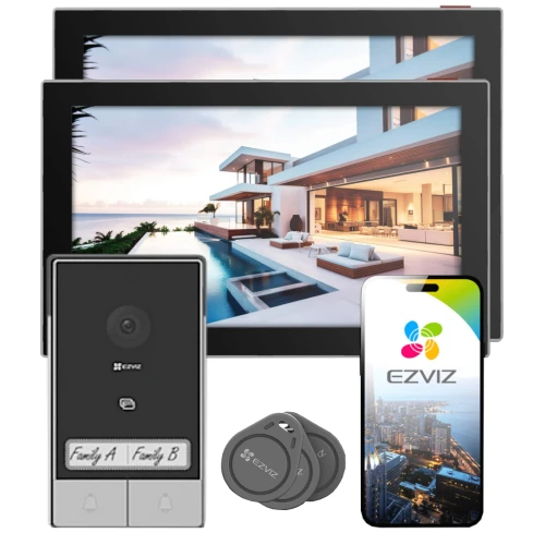 EZVIZ HP7 Video Intercom for Two Families, 2-Wire, WiFi, 2 Monitors, Reader