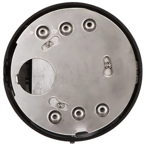 The image shows the underside of a round, metallic mounting bracket with multiple screw holes and a central opening. The bracket is designed for secure attachment, featuring a durable construction suitable for various installations.