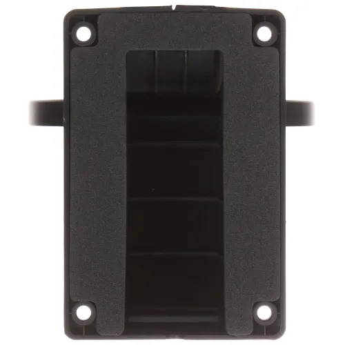 Wall-mounted black bracket with a rectangular opening and four screw holes at the corners. The design features a textured surface and a sturdy construction for secure attachment.