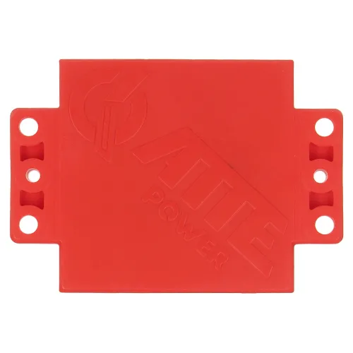 Red plastic mounting bracket with four screw holes on each side, featuring a raised logo and the word "POWER" embossed on the surface. The design is simple and functional, suitable for securing electronic components.