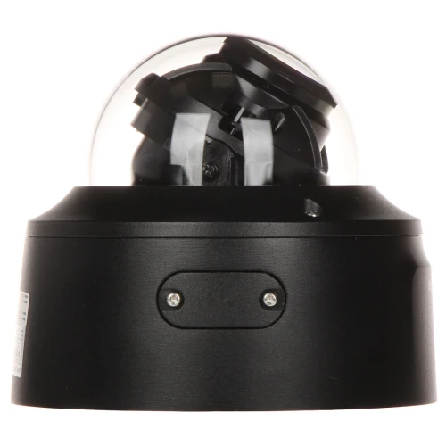A black dome security camera with a clear protective cover, designed for discreet surveillance. The camera features a sturdy base with visible screws for secure mounting.
