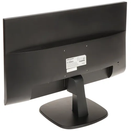 The image shows the back view of a sleek, black computer monitor with a sturdy stand and a smooth, matte finish. The monitor features multiple connectivity ports, including HDMI, and has a minimalist design suitable for modern workspaces.