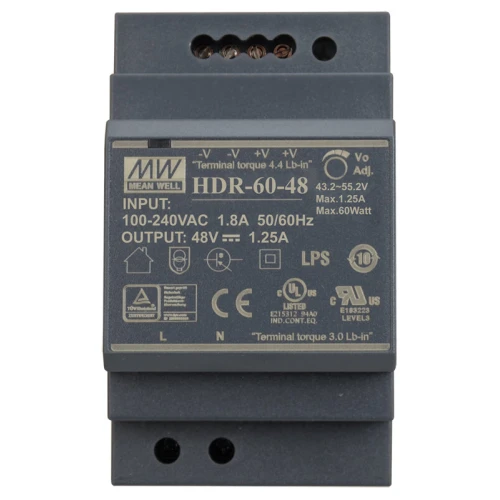 DIN Rail Power Supply 48V HDR-60-48 MEAN WELL