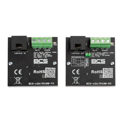 Set of active converters for data transmission from Ethernet network and PoE power supply BCS-X2W/IP100