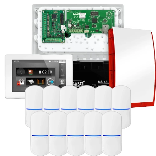SATEL INTEGRA 32 Alarm Kit, 11x PET Detector, Siren, White INT-TSI-W Keypad