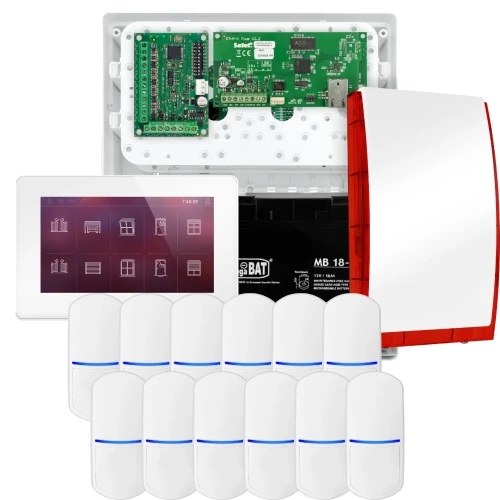 SATEL INTEGRA 32 Alarm Set, 12x PET Detector, Siren, White INT-TSH2-W Keypad