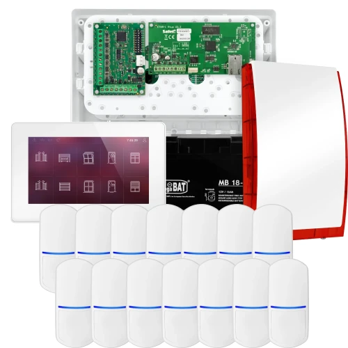 SATEL INTEGRA 32 Alarm Kit, 14x Detector, Siren, White Keypad INT-TSH2-W