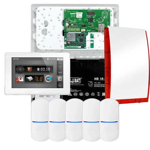 SATEL INTEGRA 32 Alarm Set, 5x PET Detector, Siren, White INT-TSI-W Keypad, LTE Communication