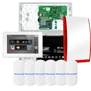 SATEL INTEGRA 32 Alarm Set, 6x PET Detector, Siren, White INT-TSI-W Keypad, LTE Communication