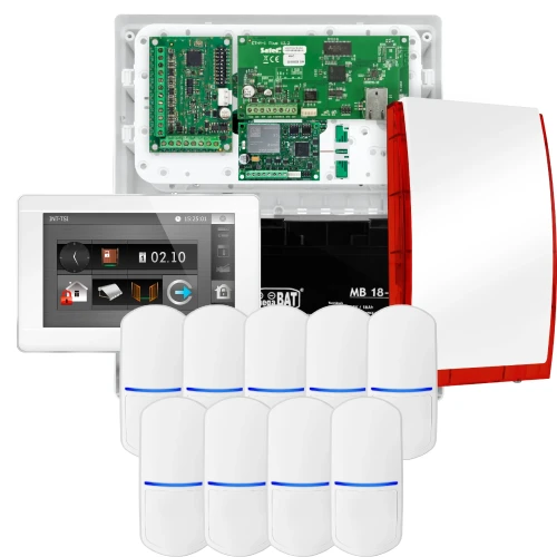 SATEL INTEGRA 32 Alarm Kit, 9x PET Detector, Siren, White INT-TSI-W Keypad, LTE Communication